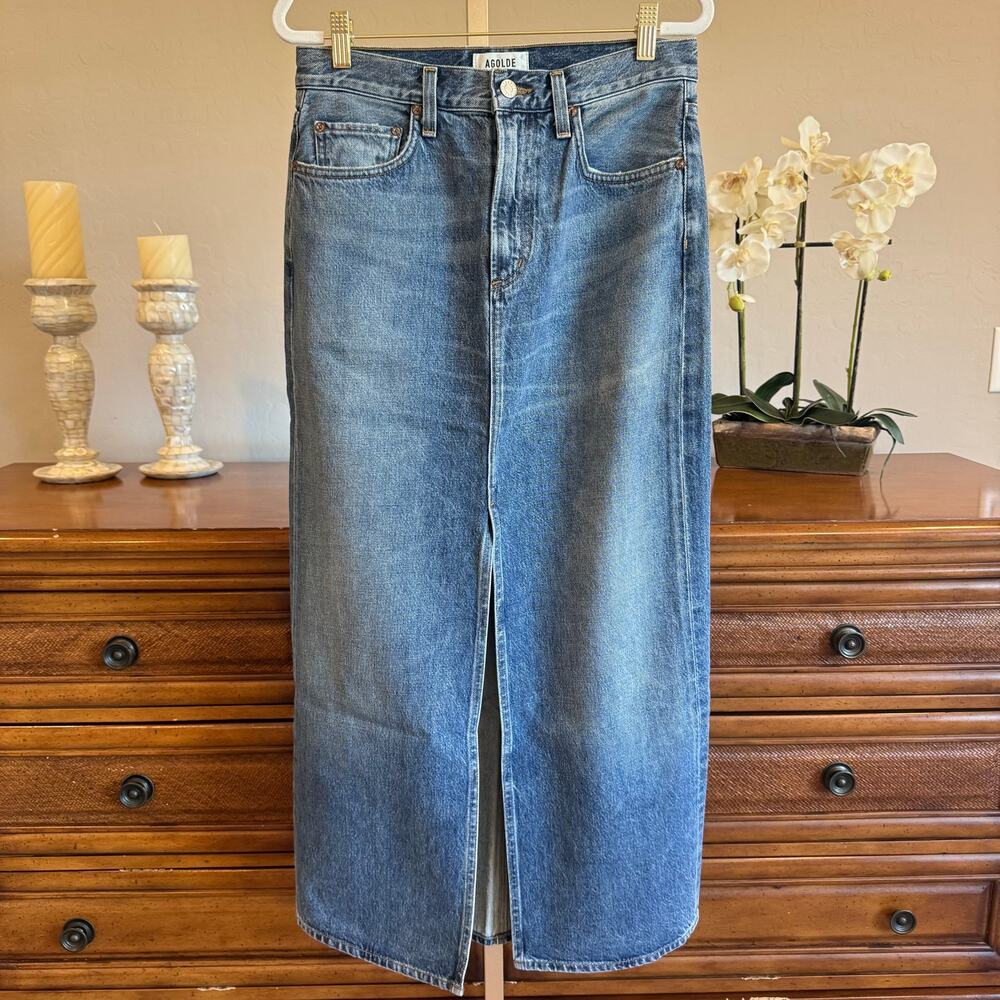 AGOLDE Leif Denim Maxi Skirt Size 25 NWOT - Picture 2 of 13